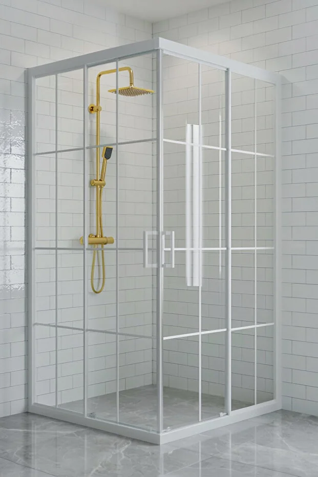 Duşakabin Kare 5mm Şeffaf Beyaz Çizgi Yükseklik 190 cm